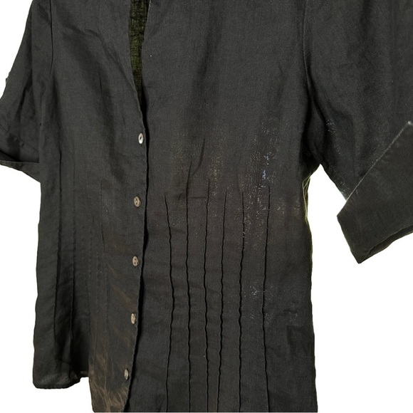LAFAYETTE 148 Black Linen Button Down Short Sleeve Top Size 4 - Picture 2 of 4